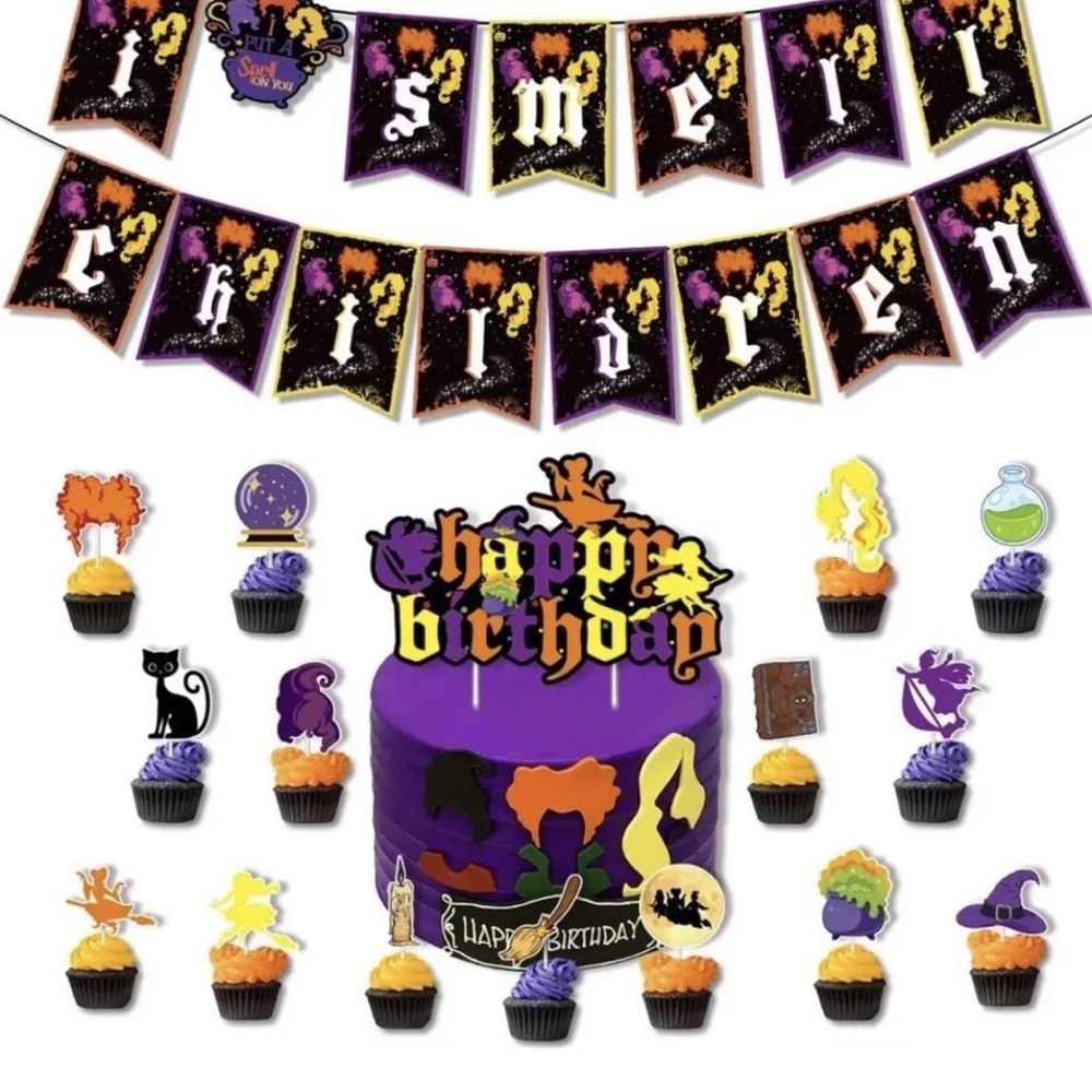 Hocus Pocus Birthday Party Decorations Banner Backdrop Cake Topper Balloons